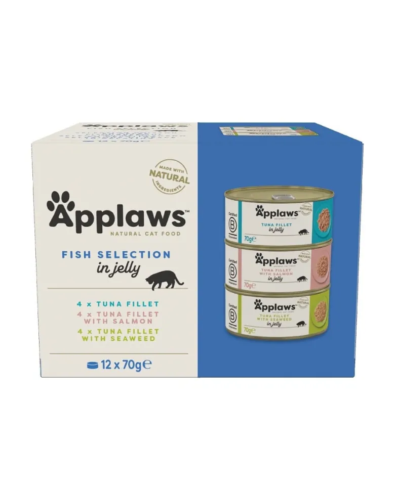APPLAWS Cat Tin Fish Selection in Jelly Multipack 12x70g cibo umido con pesce in gelatina per gatti