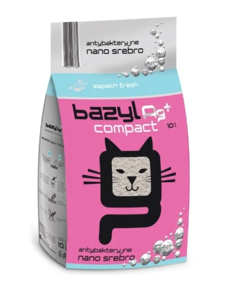 BAZYL Ag+ Compact Fresh 10 L Lettiera bentonitica profumata con nano argento per gatti