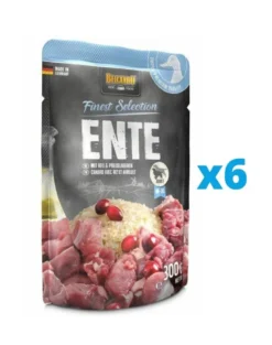 BELCANDO Cibo umido per cani con anatra, riso e mirtilli rossi 6 x 300g