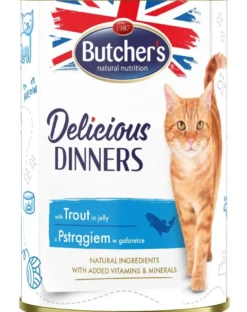 BUTCHER'S Delicious Dinners cibo per gatti, pezzi con trota in gelatina, 400g