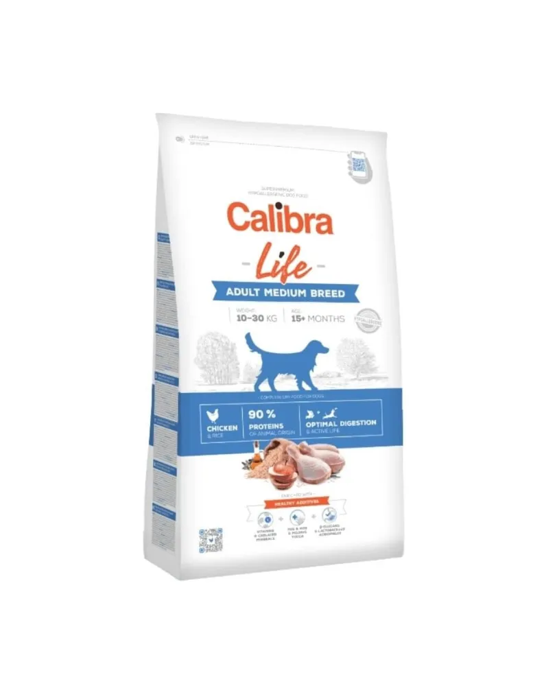 CALIBRA Dog Life Adult Medium Breed Chicken 12kg + snack con manzo 3pz SIMPLY FROM NATURE