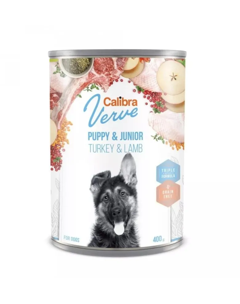 CALIBRA Dog Verve GF Puppy&Junior Turkey&Lamb 400g Alimento umido senza cereali con tacchino e agnello per cuccioli e cani giovani