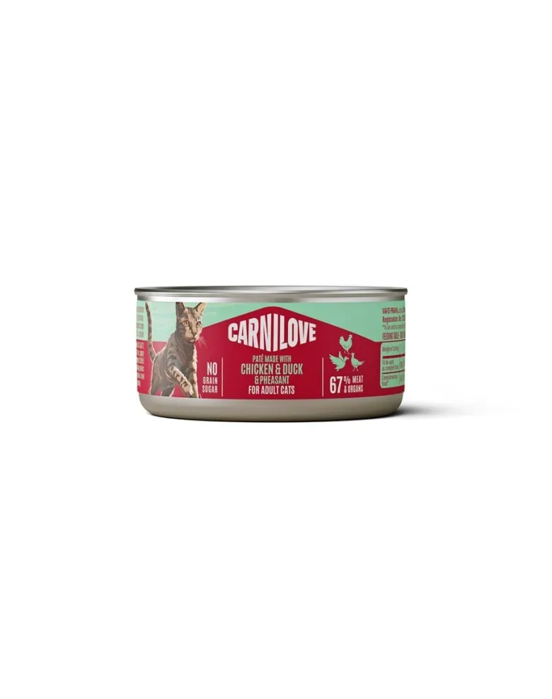 CARNILOVE Cat Can Paté Chicken, Duck and Pheasant 100 g con pollo, anatra e fagiano, paté per gatti
