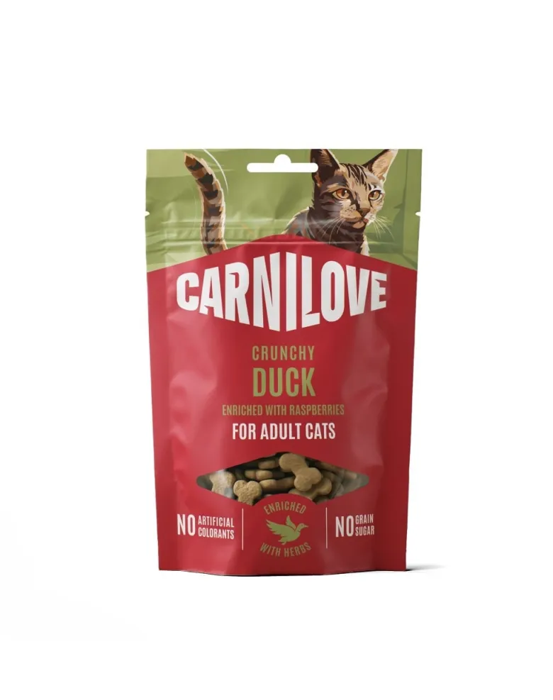 CARNILOVE Crunchy Snack Cat Duck 50 g con anatra e lamponi, snack croccante per gatti