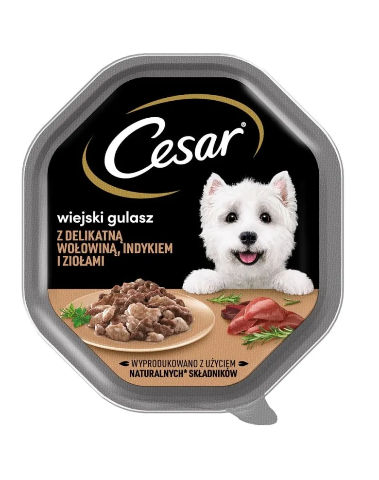 CESAR alimento umido completo in salsa con manzo, tacchino ed erbe aromatiche per cani adulti 150g