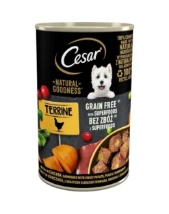 CESAR Natural Goodness Alimento umido senza cereali con carne di pollo e patate dolci, piselli e mirtilli rossi 400g
