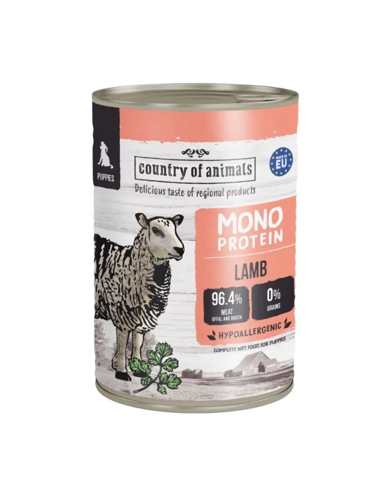 COUNTRY OF ANIMALS Puppies Monoprotein Lamb 400g agnello, cibo umido per cuccioli
