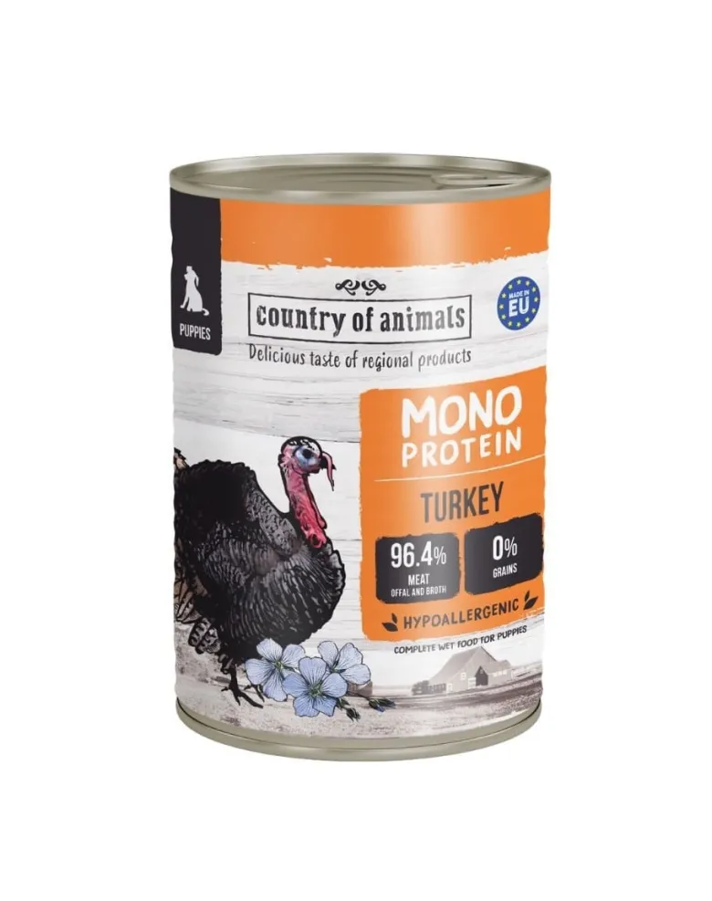 COUNTRY OF ANIMALS Puppies Monoprotein Turkey 400g tacchino, cibo umido per cuccioli