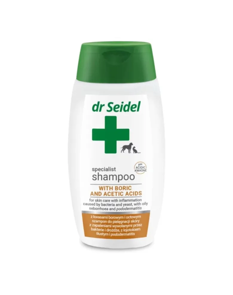 DR SEIDEL Shampoo con acido borico e acido acetico 220ml per cani e gatti con problemi dermatologici