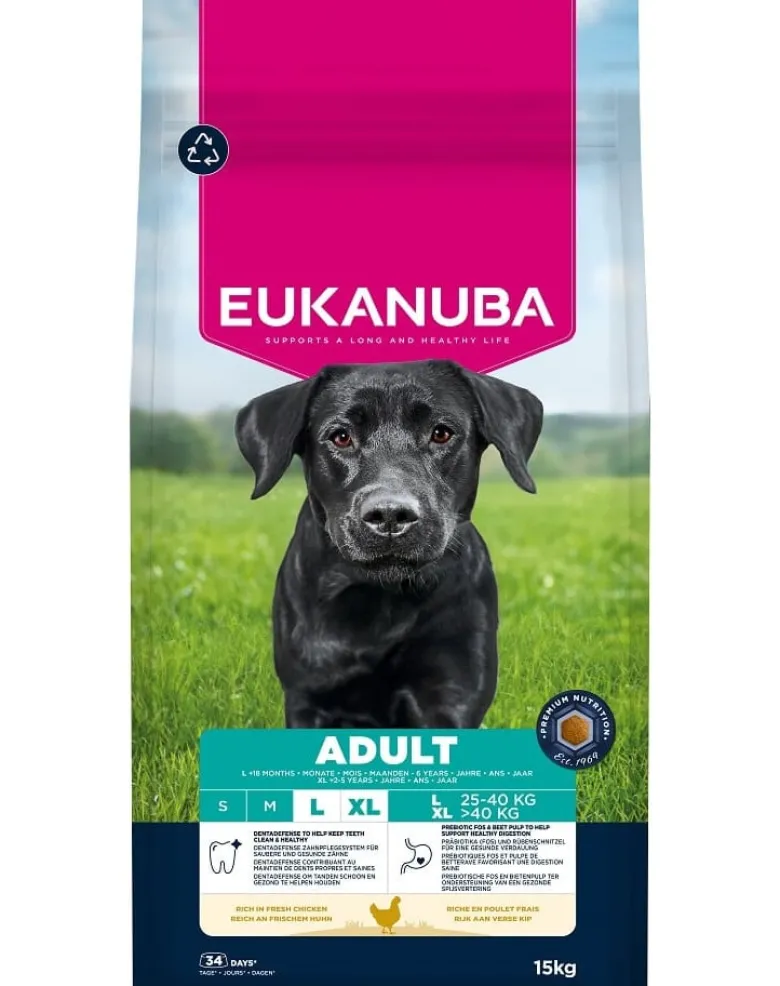 EUKANUBA Adult Large Breeds Chicken 15 kg crocchette per cani adulti di razze grandi ricche di pollo fresco