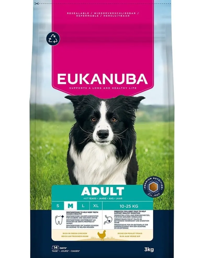 EUKANUBA Adult Medium Breeds Chicken 3 kg cibo secco per cani di taglia media ricco di pollo fresco