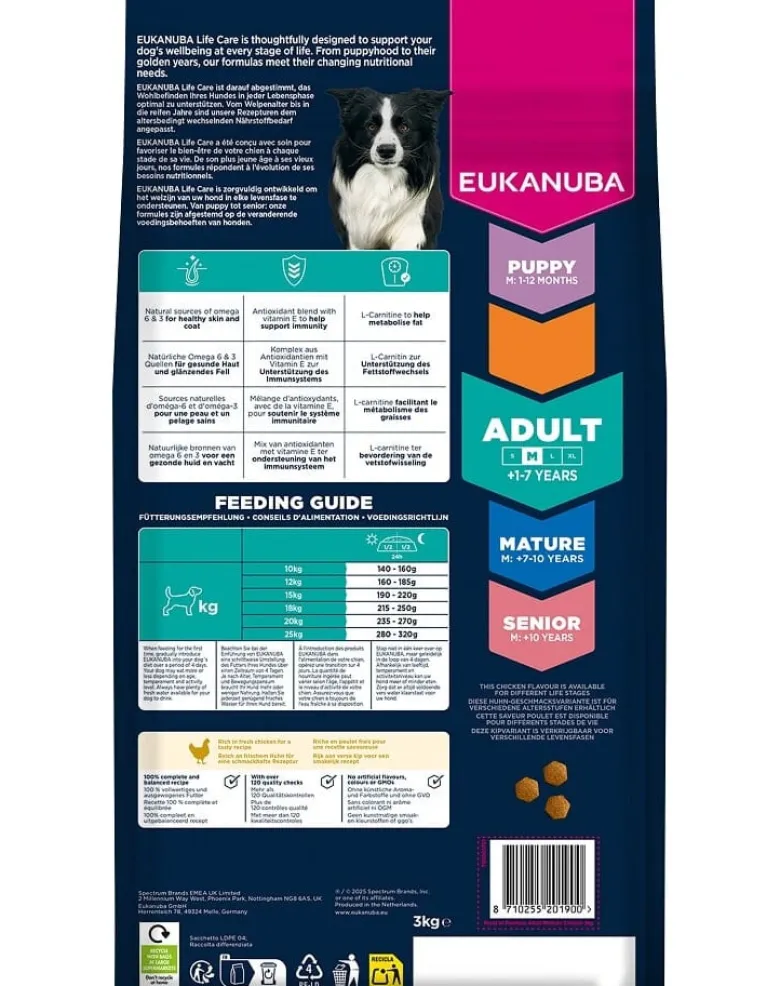 EUKANUBA Adult Medium Breeds Chicken 3 kg cibo secco per cani di taglia media ricco di pollo fresco