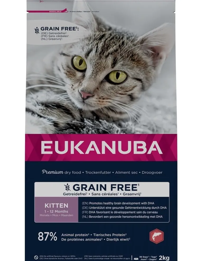 EUKANUBA Grain Free Kitten Salmone 2 kg per gattini in crescita