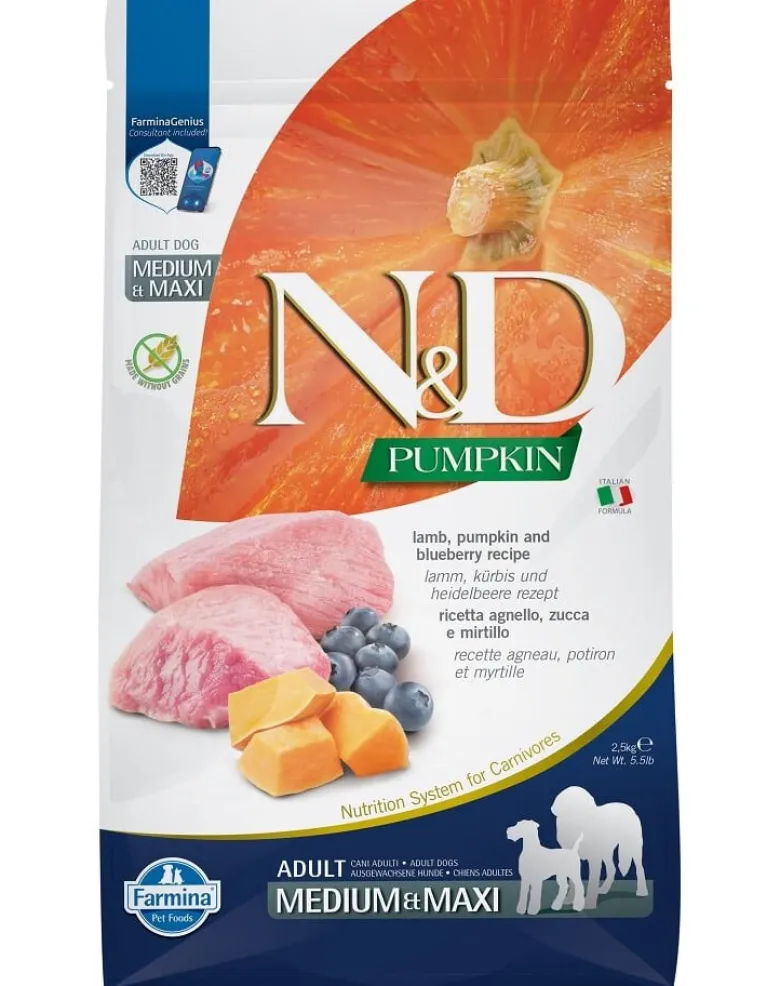 FARMINA N&D GrainFree Pumpkin lamb & blueberry adult medium & maxi 2 x 2.5kg