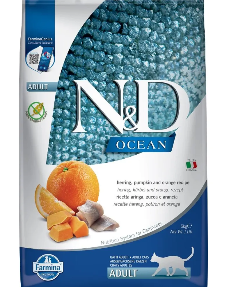 FARMINA N&D Ocean Adult Cat Herring, Pumpkin & Orange 5 kg