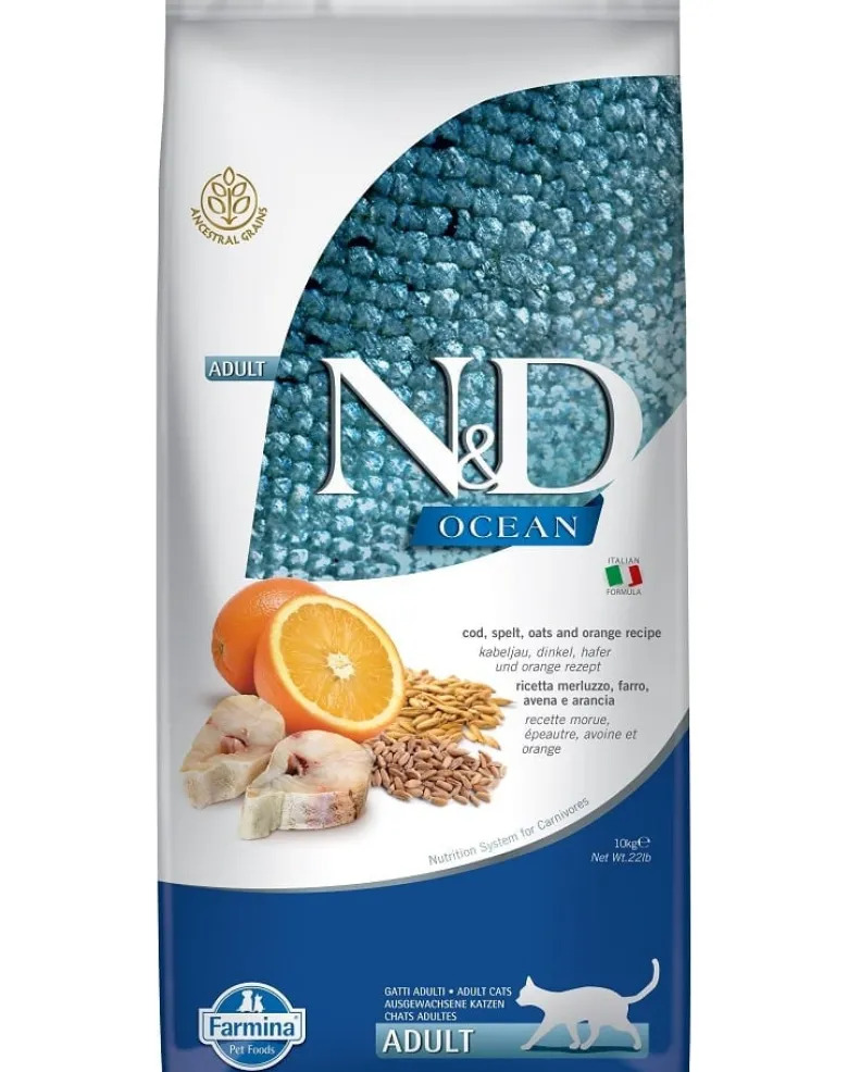FARMINA N&D Ocean Cat Adult Cod, Spelt, Oats & Orange 10 kg