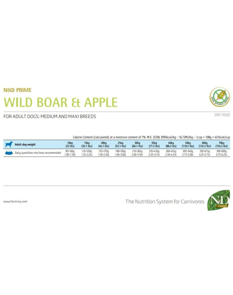 FARMINA N&D Prime Adult Medium & Maxi Wild Boar & Apple 12 kg