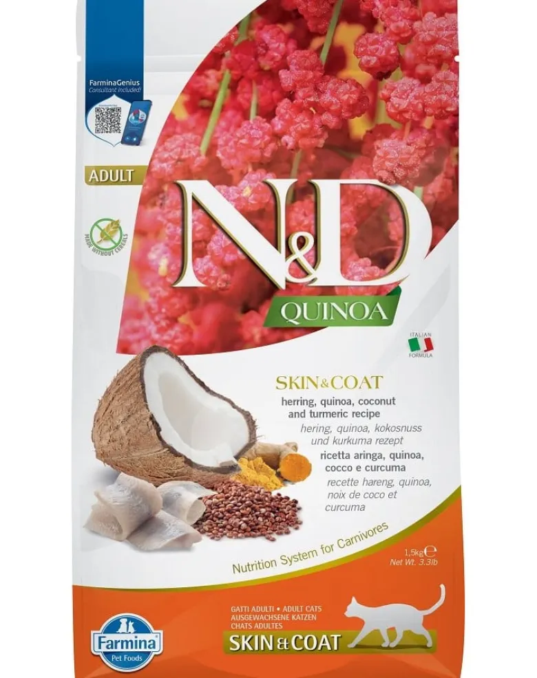 FARMINA N&D Quinoa Adult Cat Skin & Coat Herring, Coconut 1,5 kg