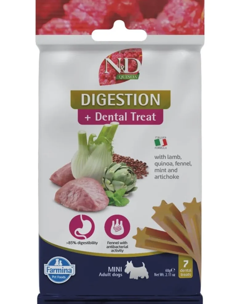 FARMINA N&D Quinoa Dental Treat Digestion Mini 60 g (7 pz) snack dentale per cani di piccola taglia