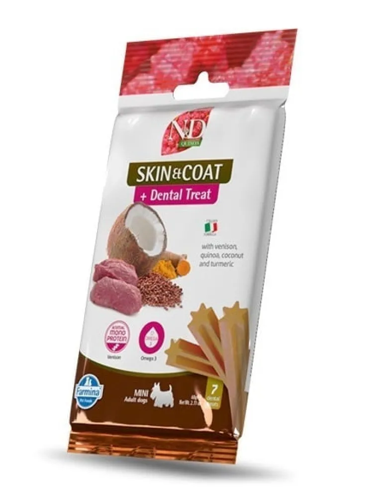 FARMINA N&D Quinoa Dental Treat Skin Coat Venison Mini 60 g (7 pz) snack dentale per cani di piccola taglia