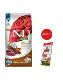 FARMINA N&D Quinoa Dog Adult Medium & Maxi Skin & Coat Cervo & Cocco 7 kg + FARMINA N&D Quinoa Dental Treat Skin Coat Duck Medium/Maxi 100 g (7 pezzi) GRATIS!