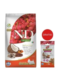 FARMINA N&D Quinoa Dog Skin & Coat Adult Mini aringa, cocco 2,5 kg (aringa e cocco) + FARMINA N&D Quinoa Dental Treat Skin Coat Herring Mini 60 g (7 pezzi) GRATIS!