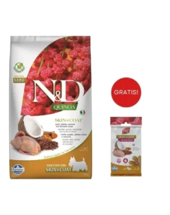FARMINA N&D Quinoa Dog Skin & Coat Adult Mini quaglia, cocco 2,5 kg per cani di piccola taglia con quaglia + FARMINA N&D Quinoa Dental Treat Skin Coat Quail Mini 60 g GRATIS!