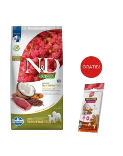 FARMINA N&D Quinoa Dog Skin & Coat Duck & Coconut Adult Medium & Maxi 7 kg + FARMINA N&D Quinoa Dental Treat Skin Coat Herring Medium/Maxi 100 g (7 pezzi) GRATIS!