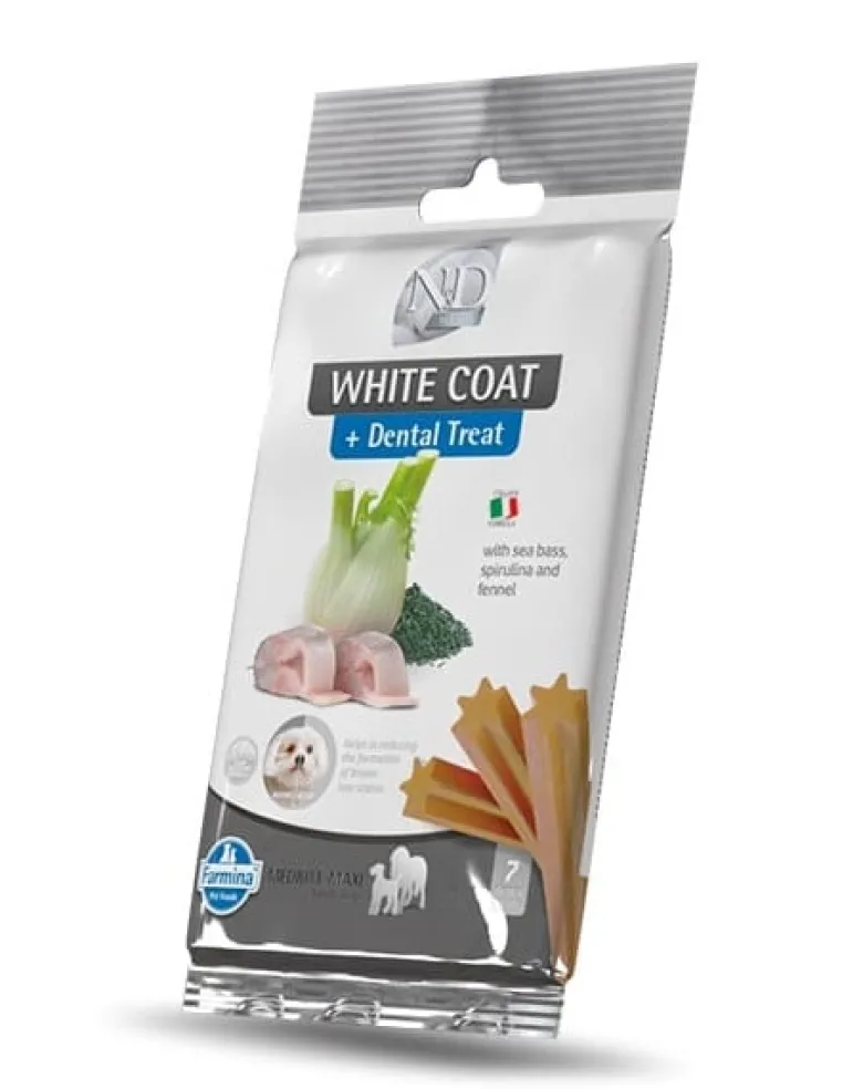 FARMINA N&D White Dental Treat Coat Sea bass Medium/Maxi 100 g (7 pz) snack dentale per cani di taglia media e grande