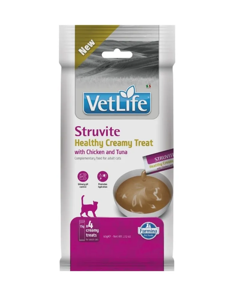 FARMINA Vet Life Cat Struvite Creamy 60 g con pollo e tonno, prelibatezza cremosa per gatti che supporta il sistema urinario