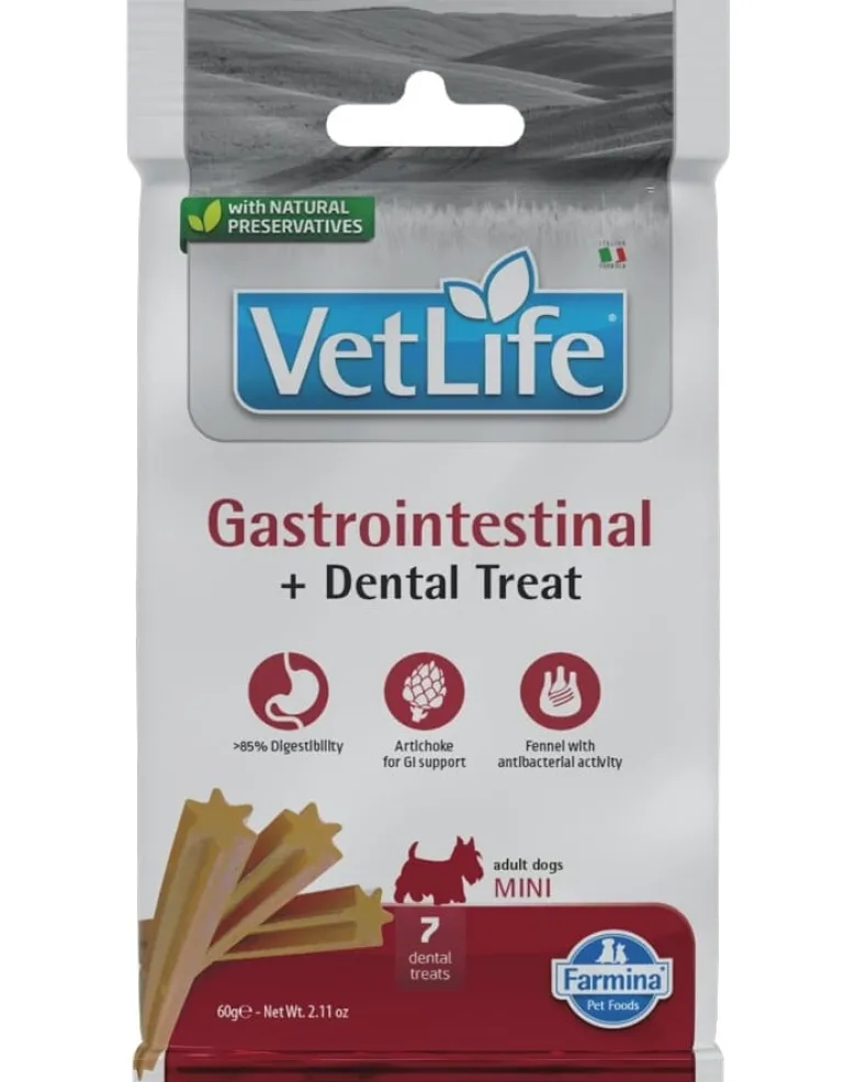FARMINA Vet Life Dental Treat Gastrointestinal Mini 60 g (7 pz) snack dentale per cani di piccola taglia