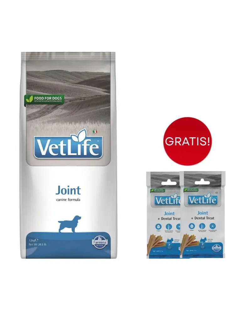FARMINA Vet Life Dog Joint 12kg mangime per cani per articolazioni sane + 2 x FARMINA Vet Life Dental Treat Joint Mini 60 g (7 pezzi) GRATIS!