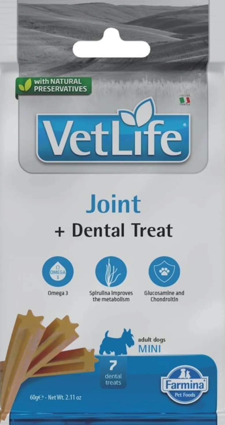 FARMINA Vet Life Dog Joint 12kg mangime per cani per articolazioni sane + 2 x FARMINA Vet Life Dental Treat Joint Mini 60 g (7 pezzi) GRATIS!