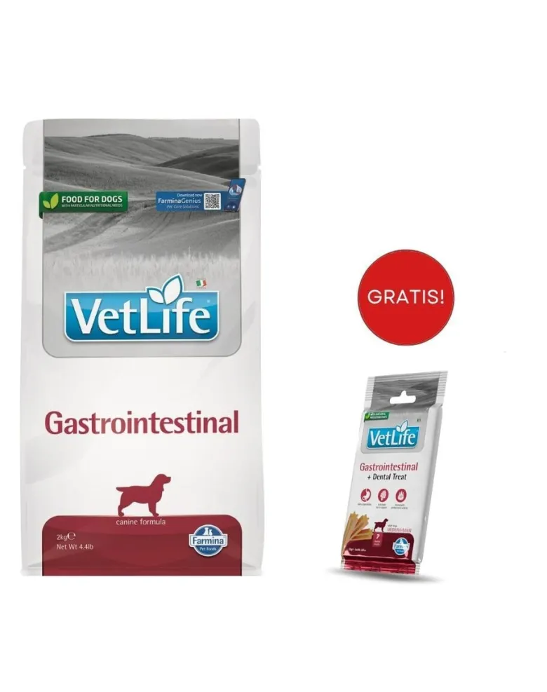 FARMINA Vet Life Gastrointestinal Dog 2kg mangime per cani con problemi digestivi + FARMINA Vet Life Dental Treat Gastrointestinal Medium/Maxi 100 g (7 pezzi) GRATIS!