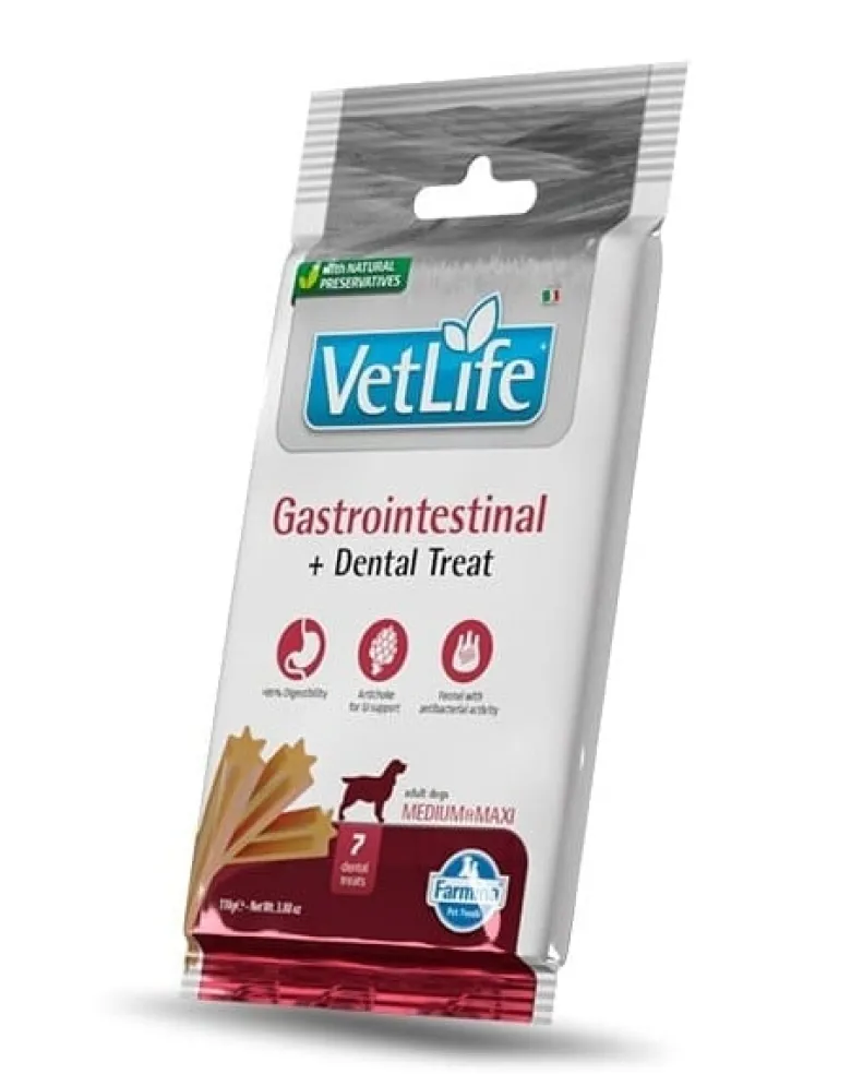 FARMINA Vet Life Gastrointestinal Dog 2kg mangime per cani con problemi digestivi + FARMINA Vet Life Dental Treat Gastrointestinal Medium/Maxi 100 g (7 pezzi) GRATIS!