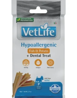FARMINA Vet Life Hypoallergenic Uova e Riso per cani 12kg mangime secco per cani con allergie + 2 confezioni di FARMINA Vet Life Dental Treat Hypoallergenic Pesce Mini 60 g (7 pezzi) GRATIS!
