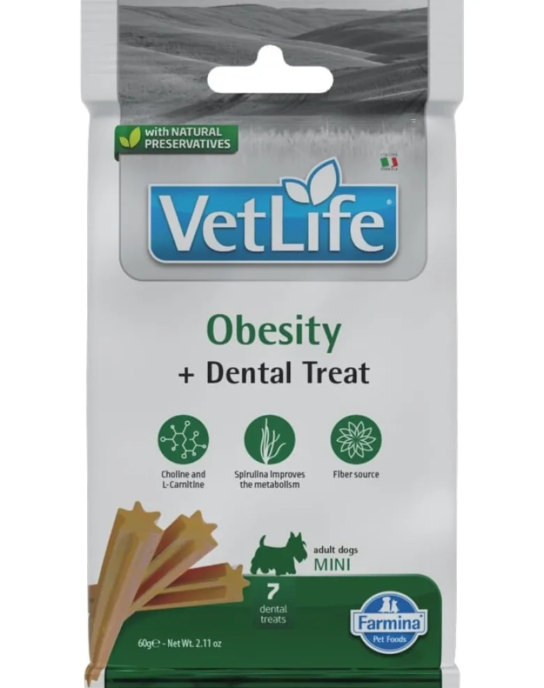 FARMINA Vet Life Obesity Dog 12 kg alimento per cani in sovrappeso + 2 x FARMINA Vet Life Dental Treat Obesity Mini 60 g (7 pezzi) GRATIS!