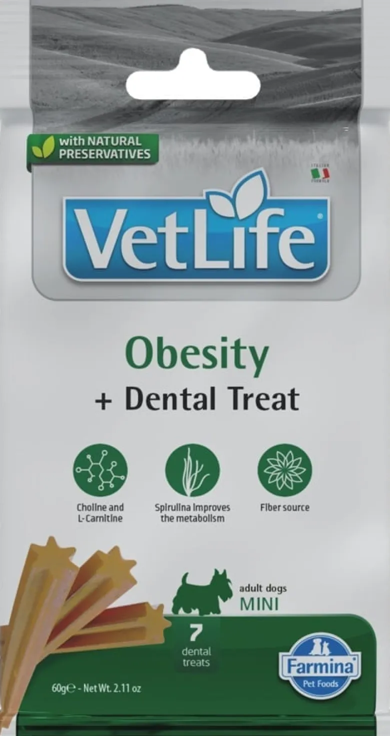 FARMINA Vet Life Obesity Dog 12 kg alimento per cani in sovrappeso + 2 x FARMINA Vet Life Dental Treat Obesity Mini 60 g (7 pezzi) GRATIS!