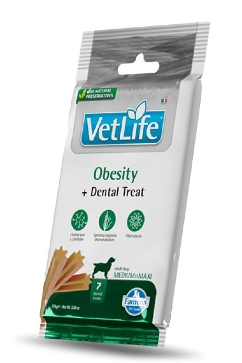 FARMINA Vet Life Obesity Fish alimento per cani adulti 2 kg + FARMINA Vet Life Dental Treat Obesity Medium/Maxi 100 g (7 pezzi) GRATIS!