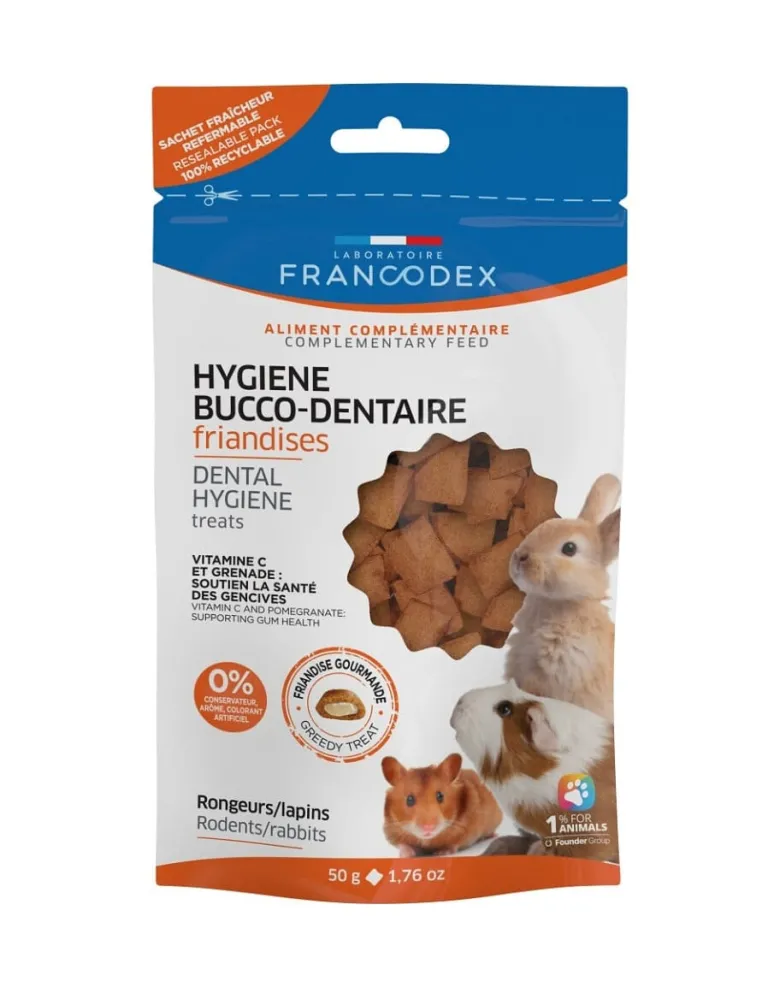 FRANCODEX Snack per l'igiene orale di roditori e conigli 50g