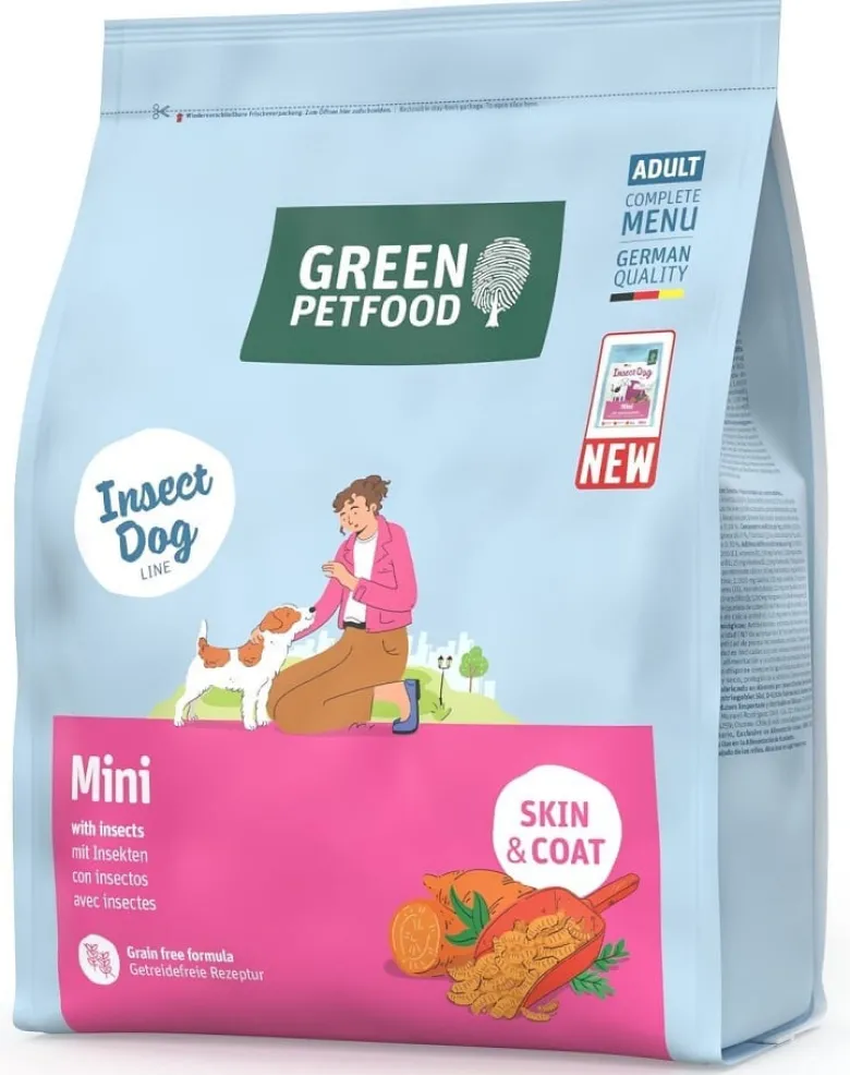 GREEN PETFOOD InsectDog Mini Skin and Coat 900g cibo senza cereali con proteine di insetti per cani di piccola taglia