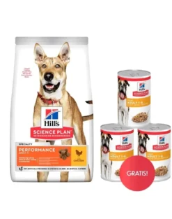 HILL'S Canine Adult 1+ Performance al pollo 14kg per cani attivi + 3 scatolette GRATIS
