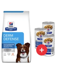 HILL'S Prescription Diet Canine Derm Defense 12 kg per cani con allergie + 3 scatolette GRATIS