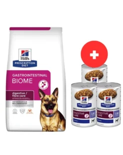 HILL'S Prescription Diet Canine GI Biome 10kg per cani con malattie gastrointestinali + 3 scatolette x 360g GRATIS