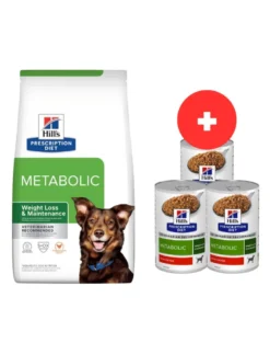 HILL'S Prescription Diet Canine Metabolic 12kg per cani in sovrappeso + 3 scatolette x 370g per cani in sovrappeso GRATIS
