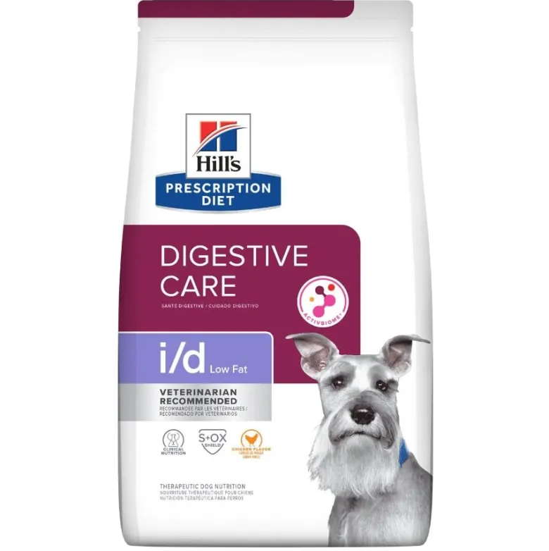 HILL'S Prescription Diet Digestive Care i/d ActivBiome per cani alimento a basso contenuto di grassi con pollo 12kg + 3 scatolette da 360g di cibo umido per cani GRATIS