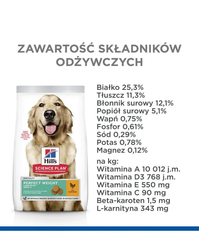 HILL'S Science Plan Adult 1+ Perfect Weight Large breed con pollo 12kg + 3 scatolette GRATIS