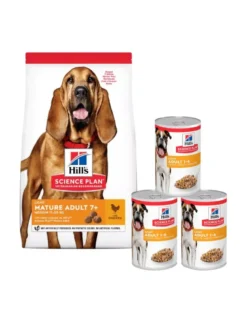 HILL'S Science Plan 7+ Dog Mature Light Medium Chicken 14kg per cani anziani + 3 lattine GRATIS