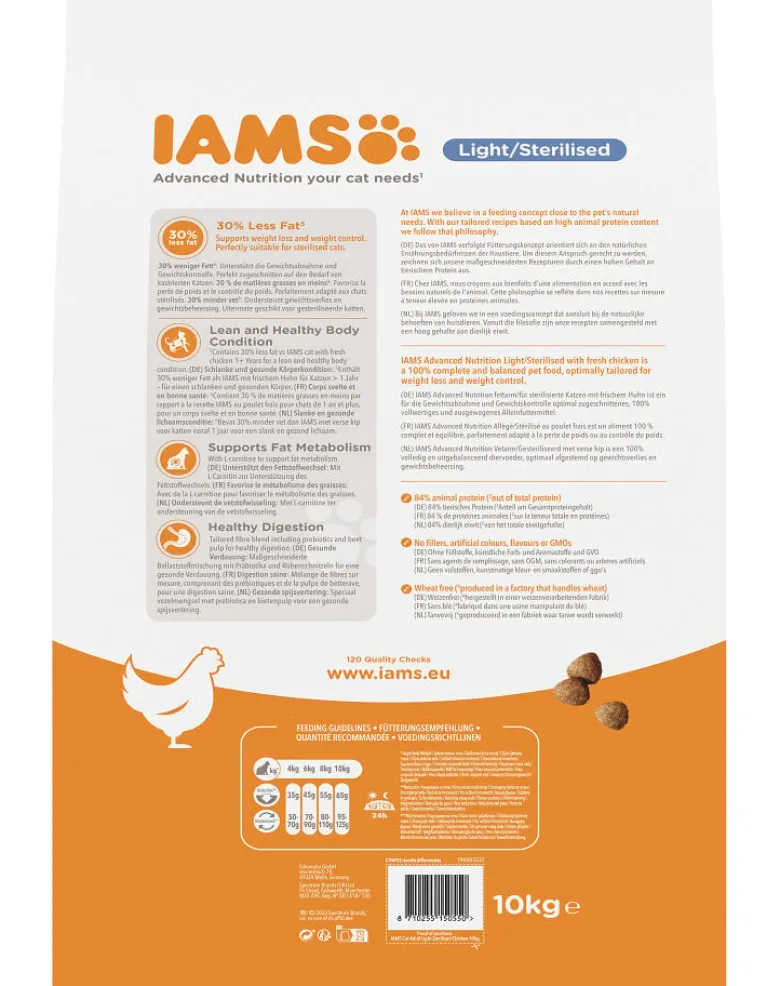 IAMS for Vitality Riduzione del grasso per i gatti adulti dopo la sterilizzazione 10 kg