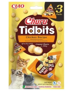 INABA Cat Churu Tidbits Chicken Recipe 3x12g bocconcini morbidi e cremosi con pollo e salmone per gatti